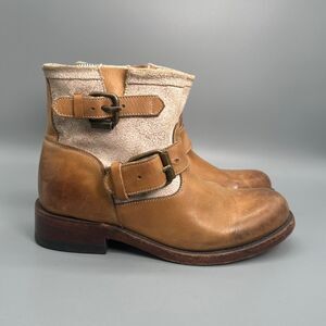 Stetson Mia Western Shootie Ankle Boots Womens Size 6.5 Tan Bootie Buckle